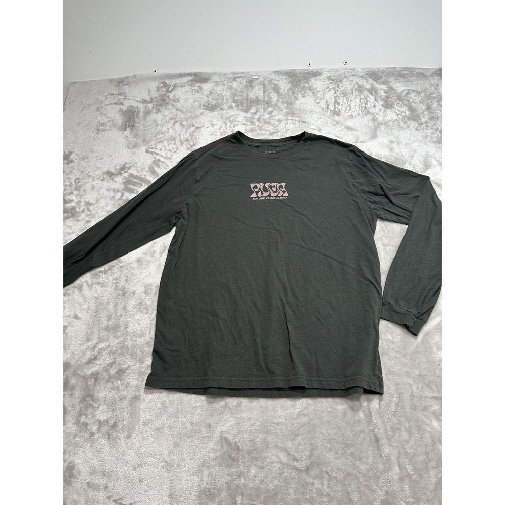 RVCA T-Shirt Men's Size Large Black Long Sleeve Spellout Crew Neck Back Print